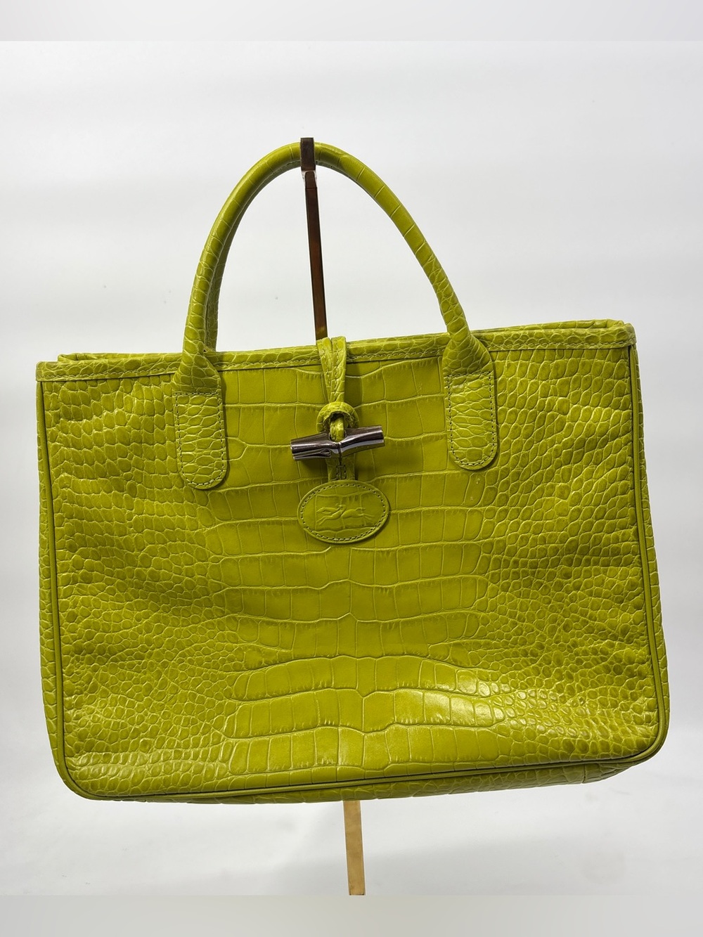 Longchamp Green Croc Embossed Roseau Bag